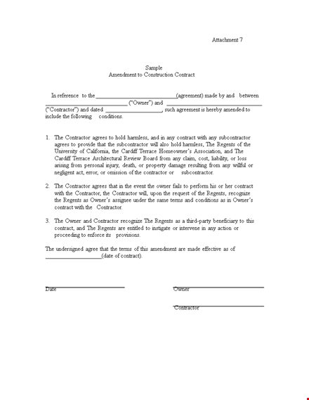 contract amendment: ensure contractor and owner agree template