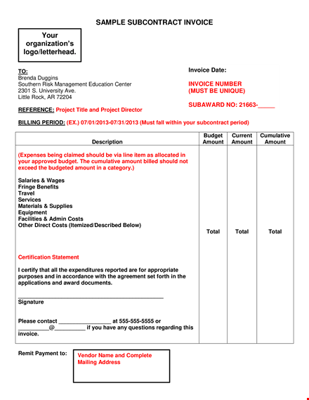 subcontractor invoice template jmuliqrami template