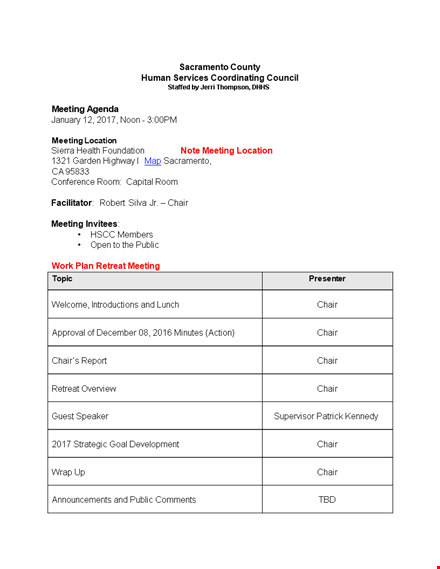 retreat meeting agenda template template