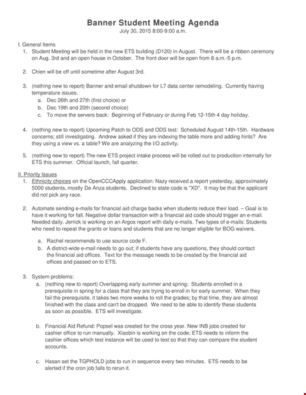 student meeting template