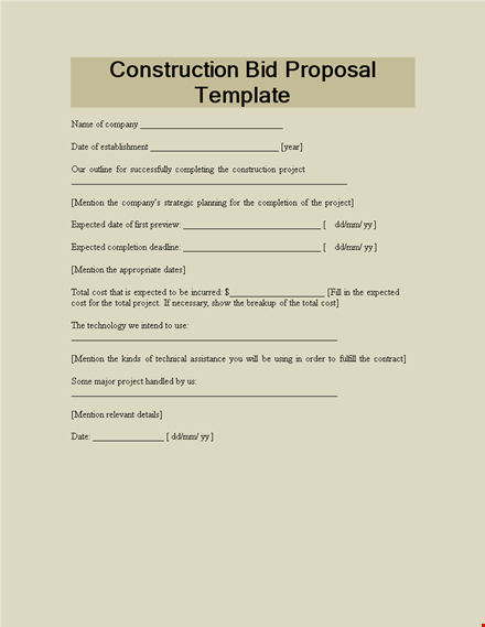 construction bid proposal template template
