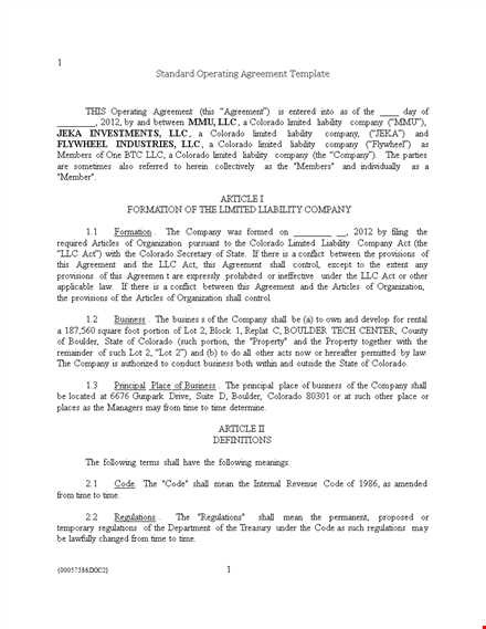 standard operating agreement template template