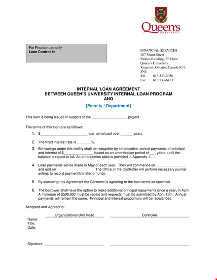 simple internal loan agreement template - easy internal loan agreement | amortization included template