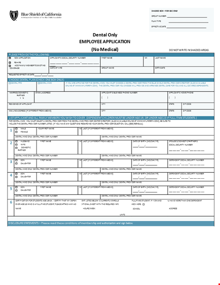 dental employee application template