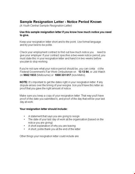 sample resignation letter notice period template