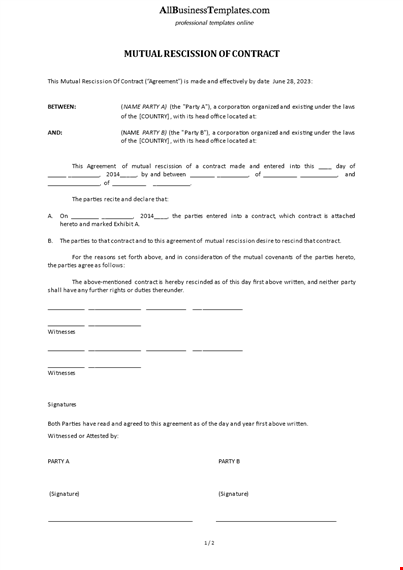 rescission agreement template