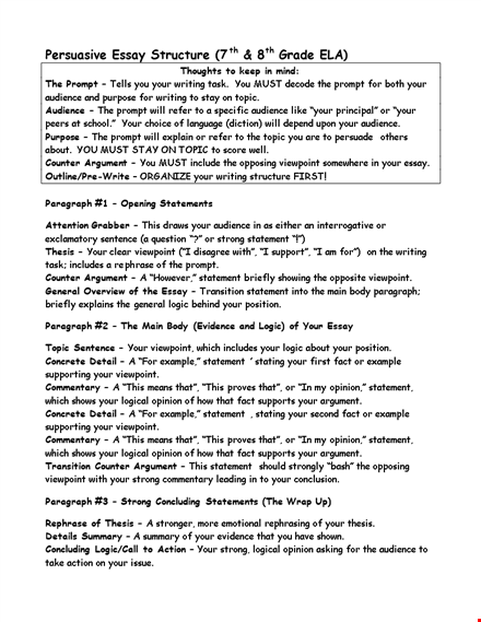 persuasive essay structure template template