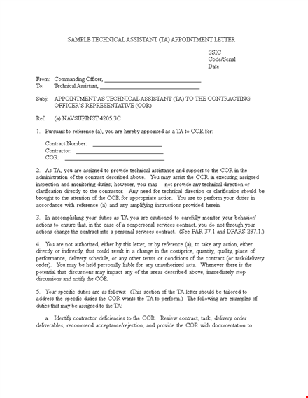 technical assistant appointment letter in doc template