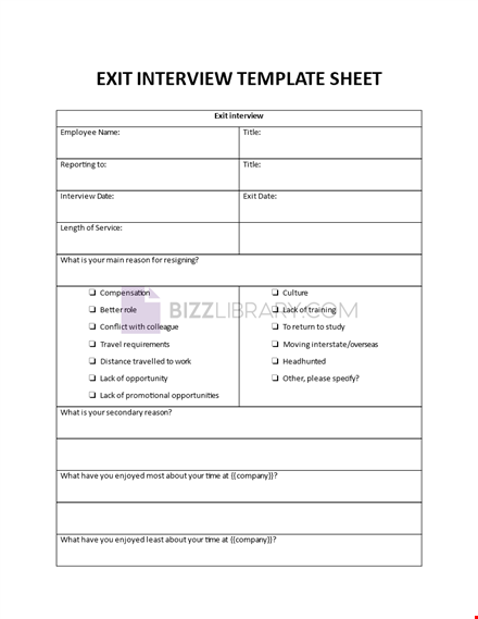 exit interview sheet template