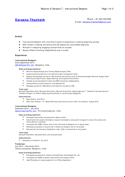 instructional designer resume sample template