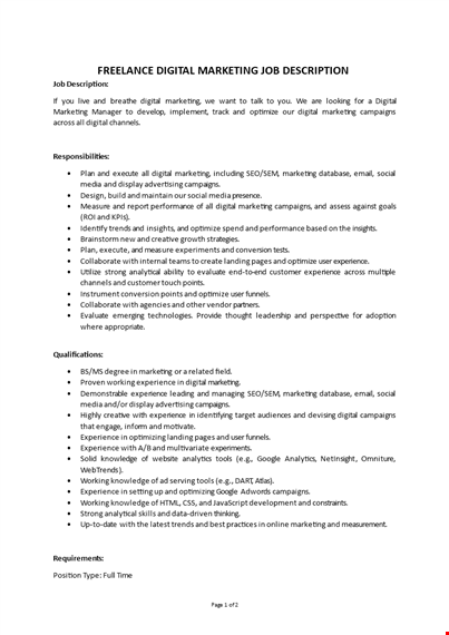 freelance digital marketing job description template