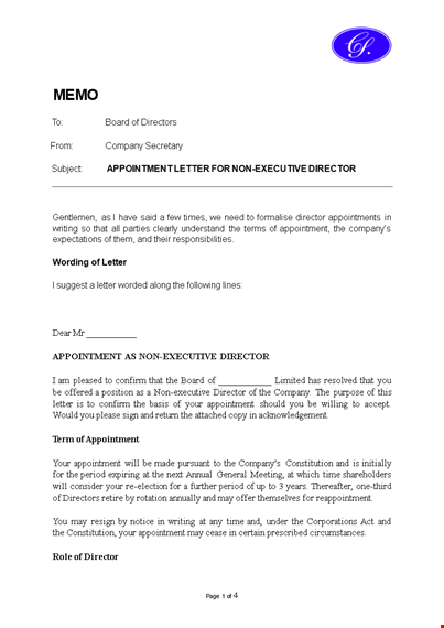 example director appointment letter template