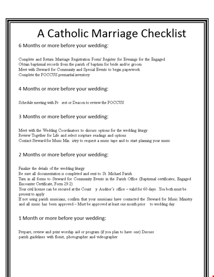 before the catholic wedding: a helpful checklist for wedding planning template