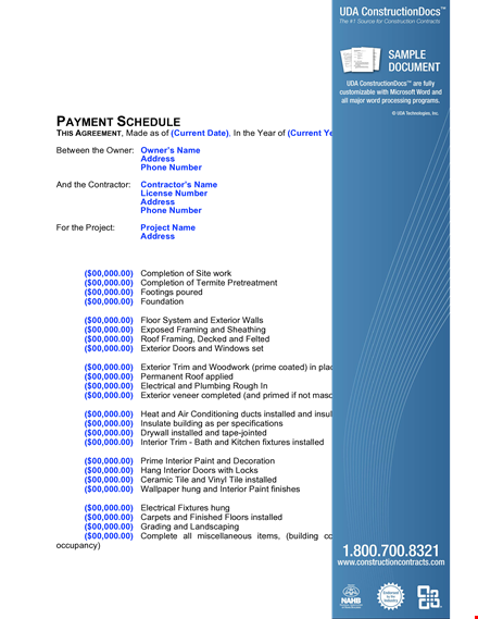 construction project payment schedule template template