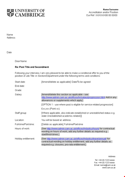 conditional offer letter template