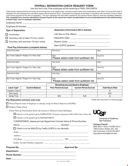 payroll separation notice template | employee check separation template