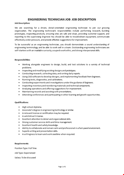 engineering technician job description template