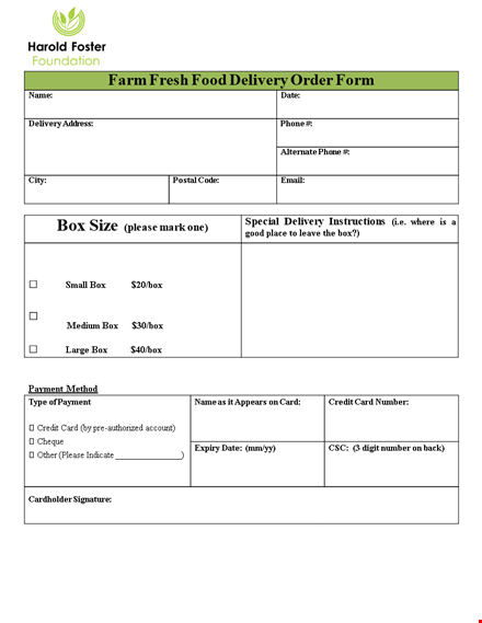 fresh food order form template template