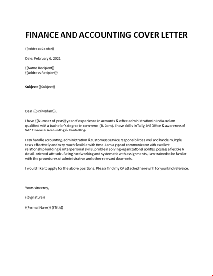 finance position cover letter template