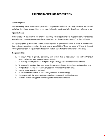 cryptographer job description template