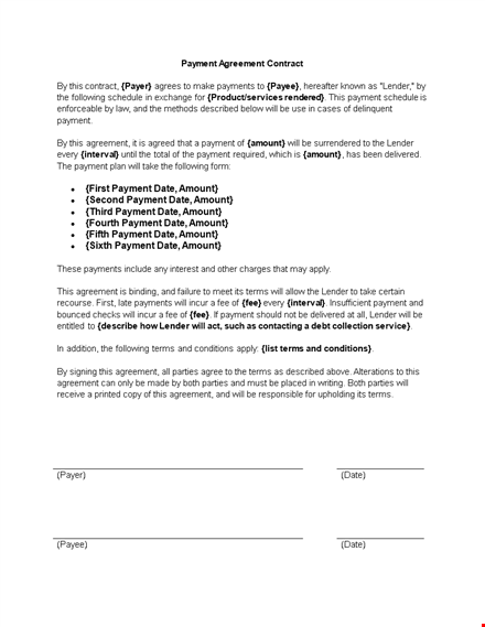 create a payment agreement with our contract template - amount included template