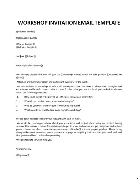 workshop invitation email template
