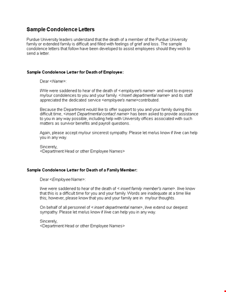 sample condolence letter for the family - offering sympathy and support template