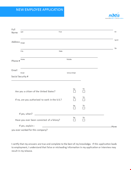 new employee application template template