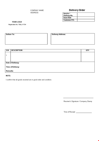 goods delivery order pdf template download template