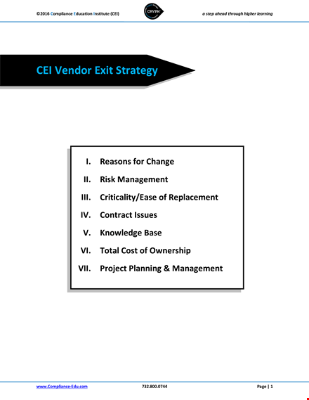 vendor exit strategy template template