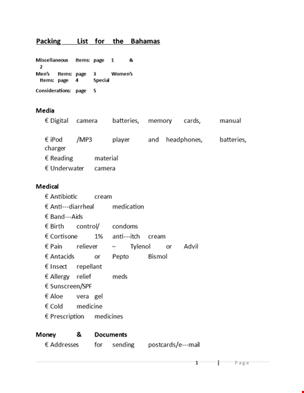 packing list template - essential items for your dinner and night - shirts included template