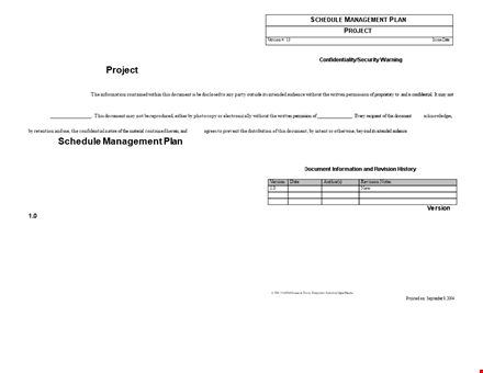 project schedule management plan template template
