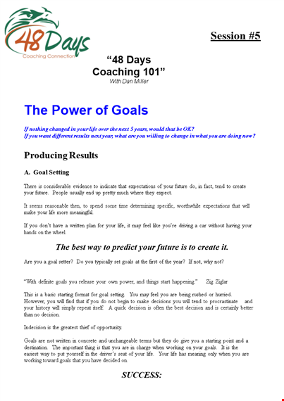 effective goals setting template for achieving your objectives template