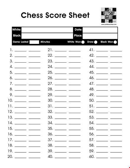 chess score sheet template template