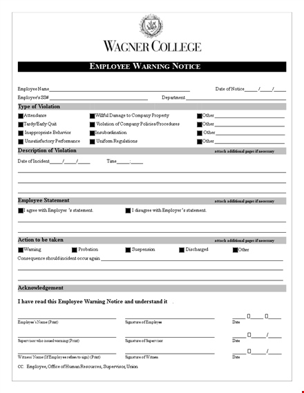 employee warning notice - avoid future disputes with clear communication template