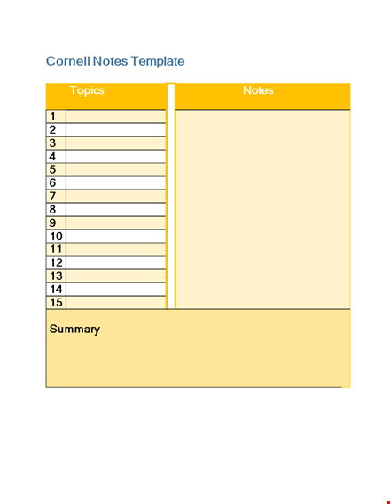 cornell notes template - organize your notes and topics easily template