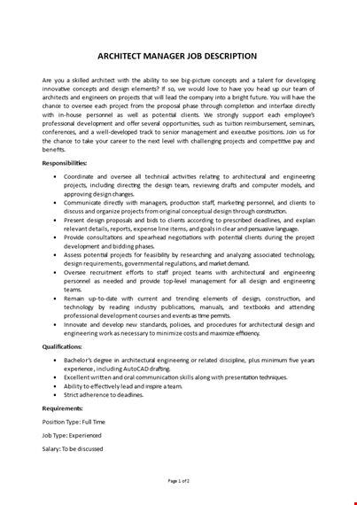 architect manager job description template