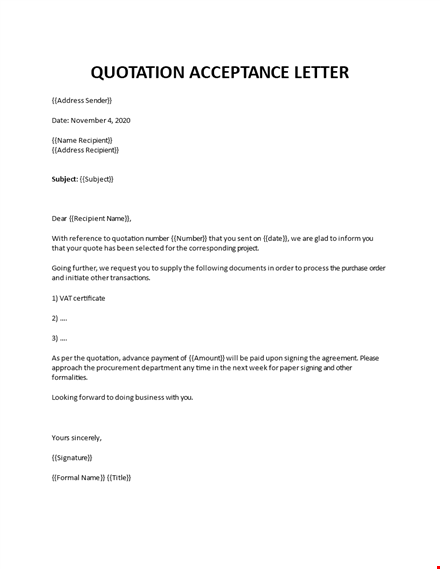 quotation acceptance letter template