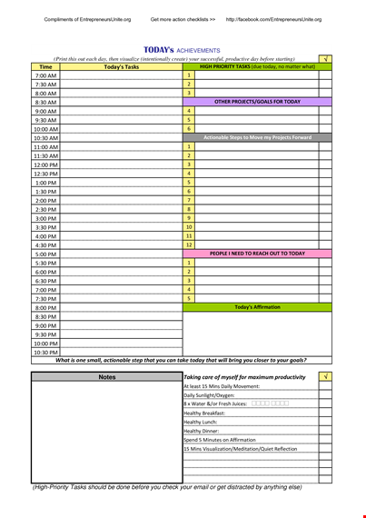 organize your day with our daily planner template - today's tasks & healthy habits template