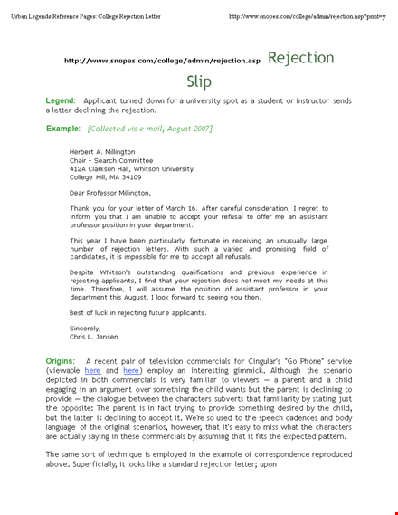 rejection letter from student template