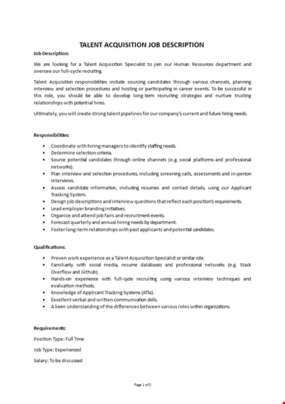 talent acquisition job description template