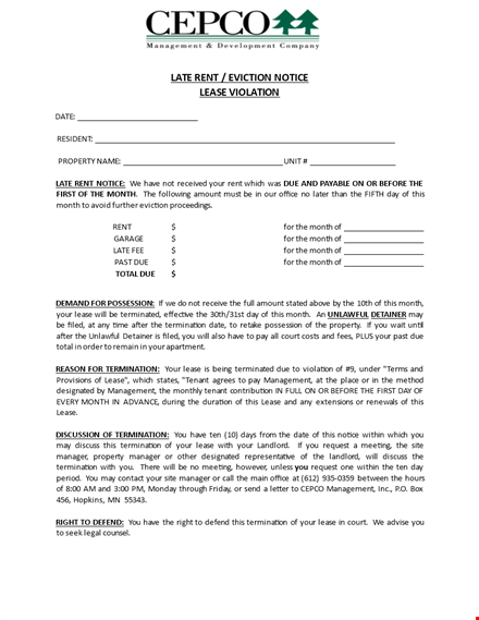late rent notice template - termination, lease, month | download now template