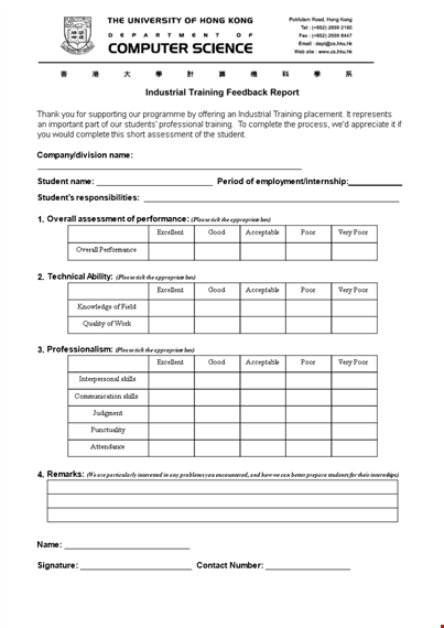 industrial training feedback report template