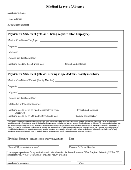 leave of absence template for employee medical hours - individual physician template