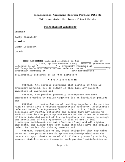 cohabitation agreement template - create a binding agreement for property and parties template