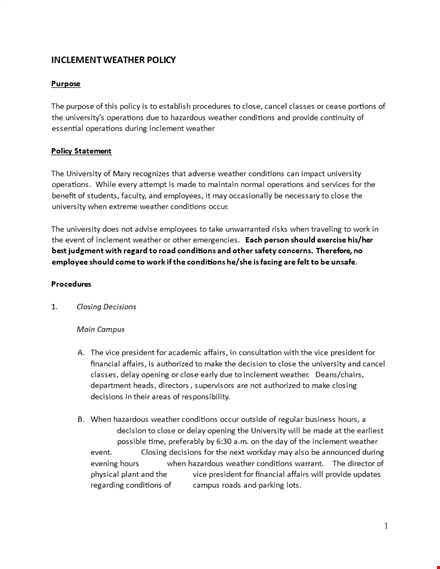inclement weather policy template template