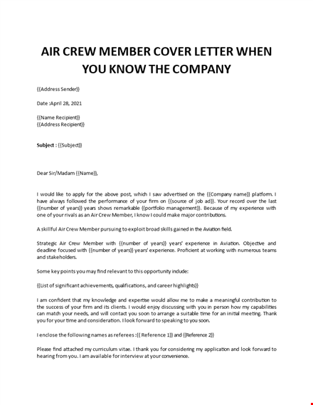 air crew member cover letter template