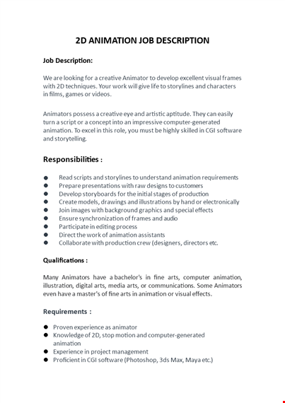 animator job description template