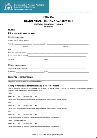 sample residential tenancy agreement form template