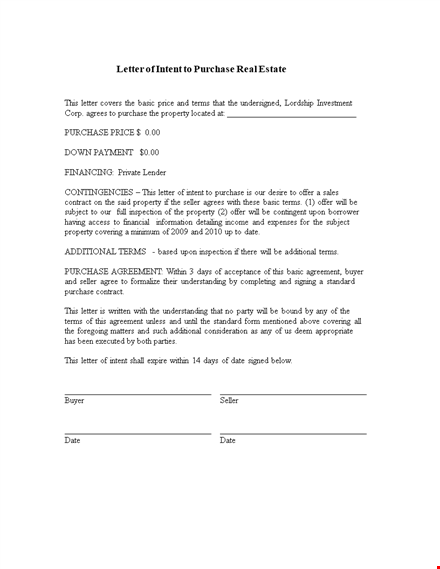 formal purchase offer letter template